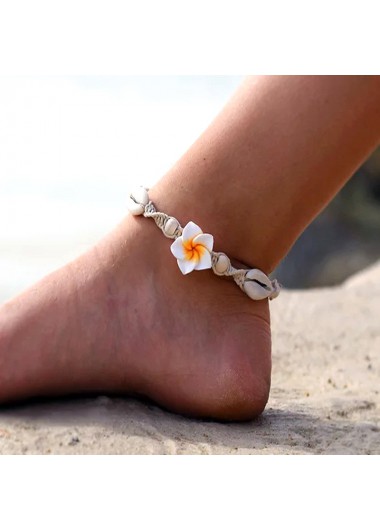 Flower Design White Conch Detail Anklet     