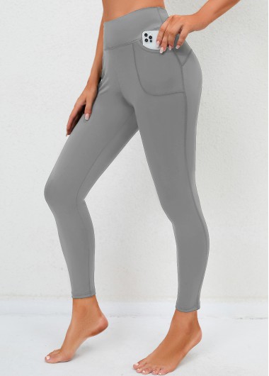 High Waisted Double Side Pockets Skinny Light Grey Leggings     2nd 10%, 3rd 20%, 4th 40%