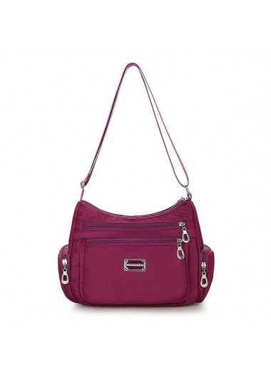 Dark Reddish Purple Zipper Closure Shoulder Bag     