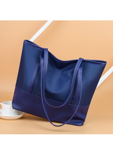 Purplish Blue Oxford Zipper Detail Tote Bag     