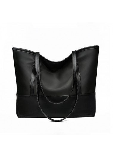 Oxford Black Zipper Detail Tote Bag     