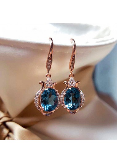 Rhinestone Design Blue Metal Detail Earrings     