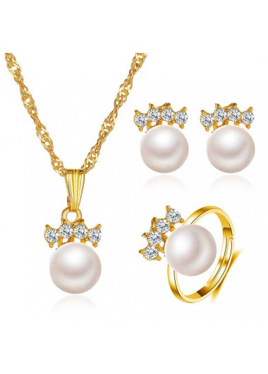 Gold Pearl Design Rhinestone Detail Necklace     