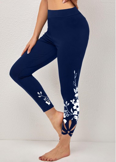Petal Shape Hollow Out Navy Floral Print Leggings     2nd 10%, 3rd 20%, 4th 40%