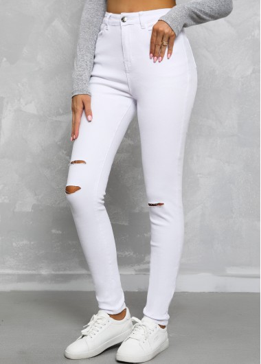 White Hole Skinny Zipper Fly Mid Waisted Jeans     2nd 10%, 3rd 20%, 4th 40%