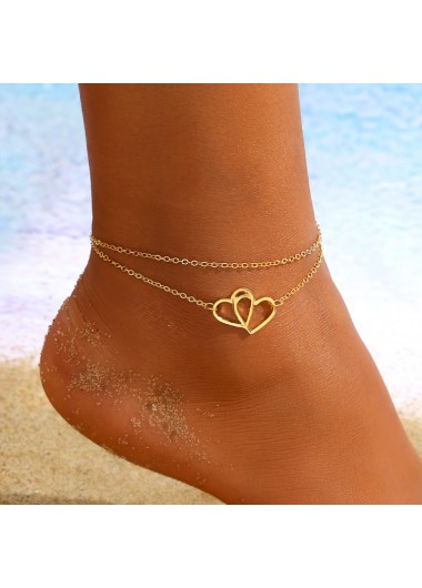 Golden Heart Metal Detail Layered Anklet     