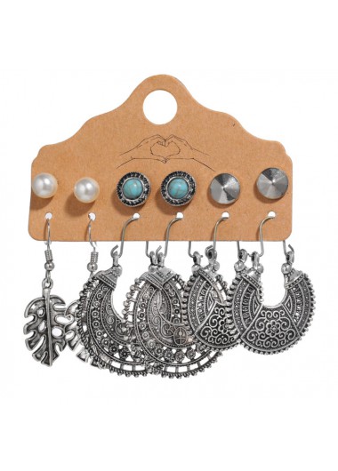 6 Pair Silver Leaf Pearl Earring Set     