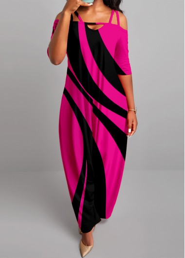 Rose Pink Striped Half Sleeve Jumpsuit     2nd 10%, 3rd 20%, 4th 40%