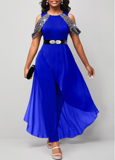 Sapphire Blue Hot Stamping Ankle Length Jumpsuit     2nd 10%, 3rd 20%, 4th 40%