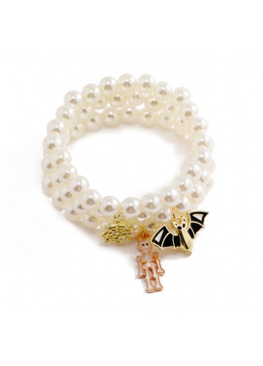 White Pearl Design Halloween Detail Bracelet Set     