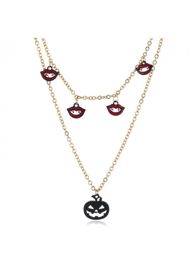 Halloween Pumpkin Metal Detail Layered Design Necklace     