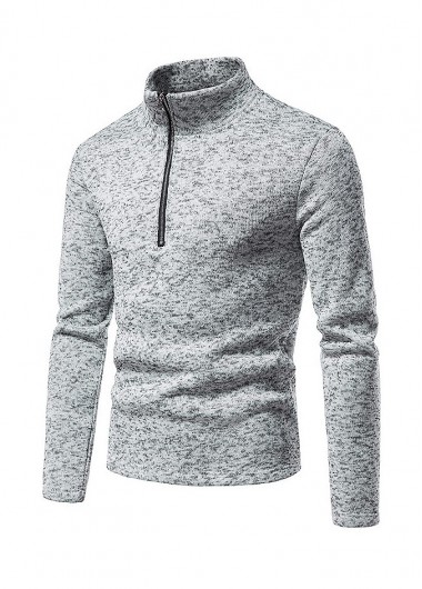 Light Grey Marl Zipper Long Sleeve Sweatshirt