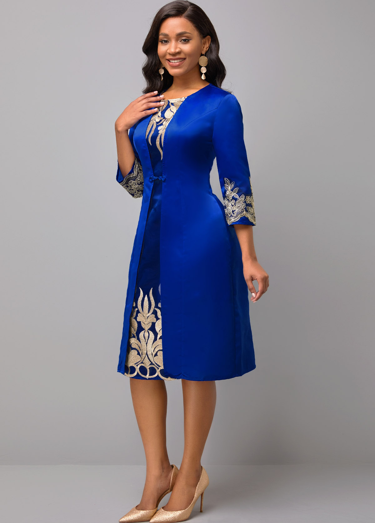 Lace Patchwork Long Sleeve Round Neck Dress