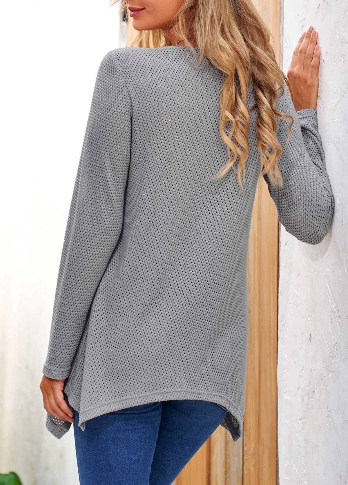 Cowl Neck Contrast Faux Two Piece Grey Sweatshirt
