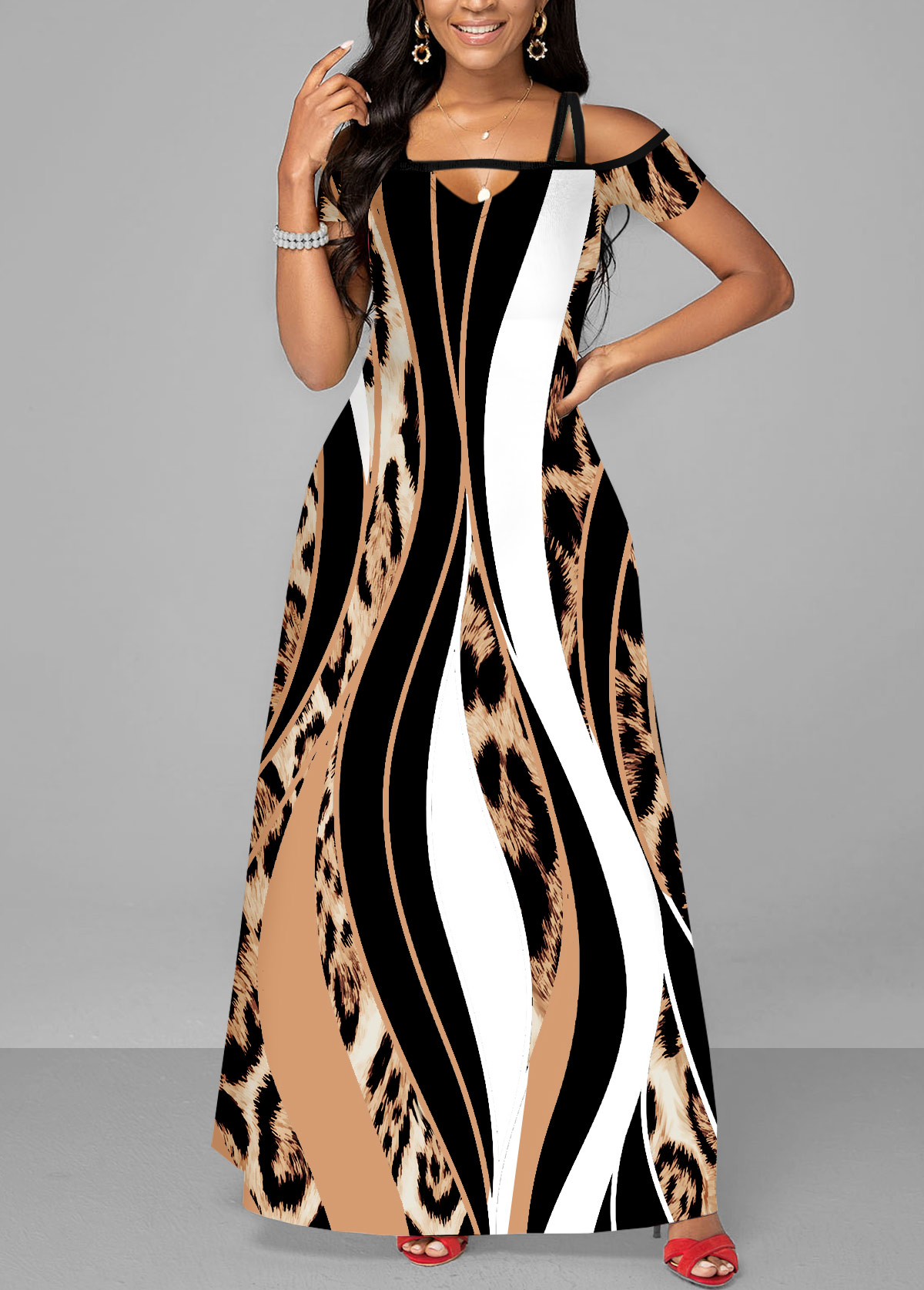 Pocket Sleeveless Leopard Multi Color Maxi Dress
