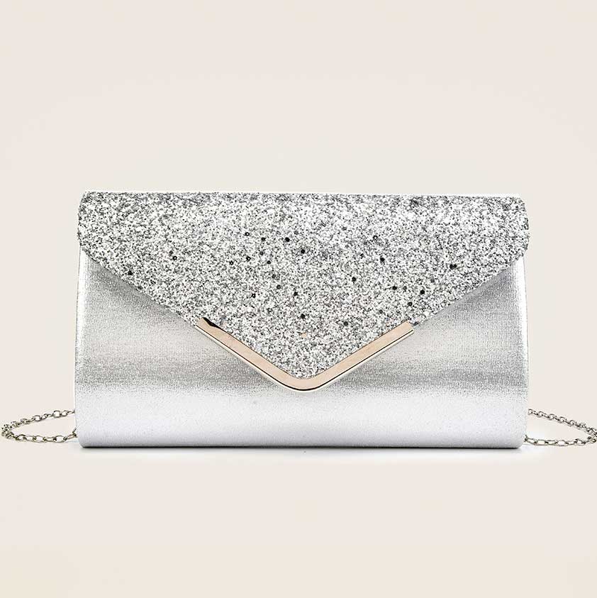 Sequin Design Silver Magnetic Evening Bag