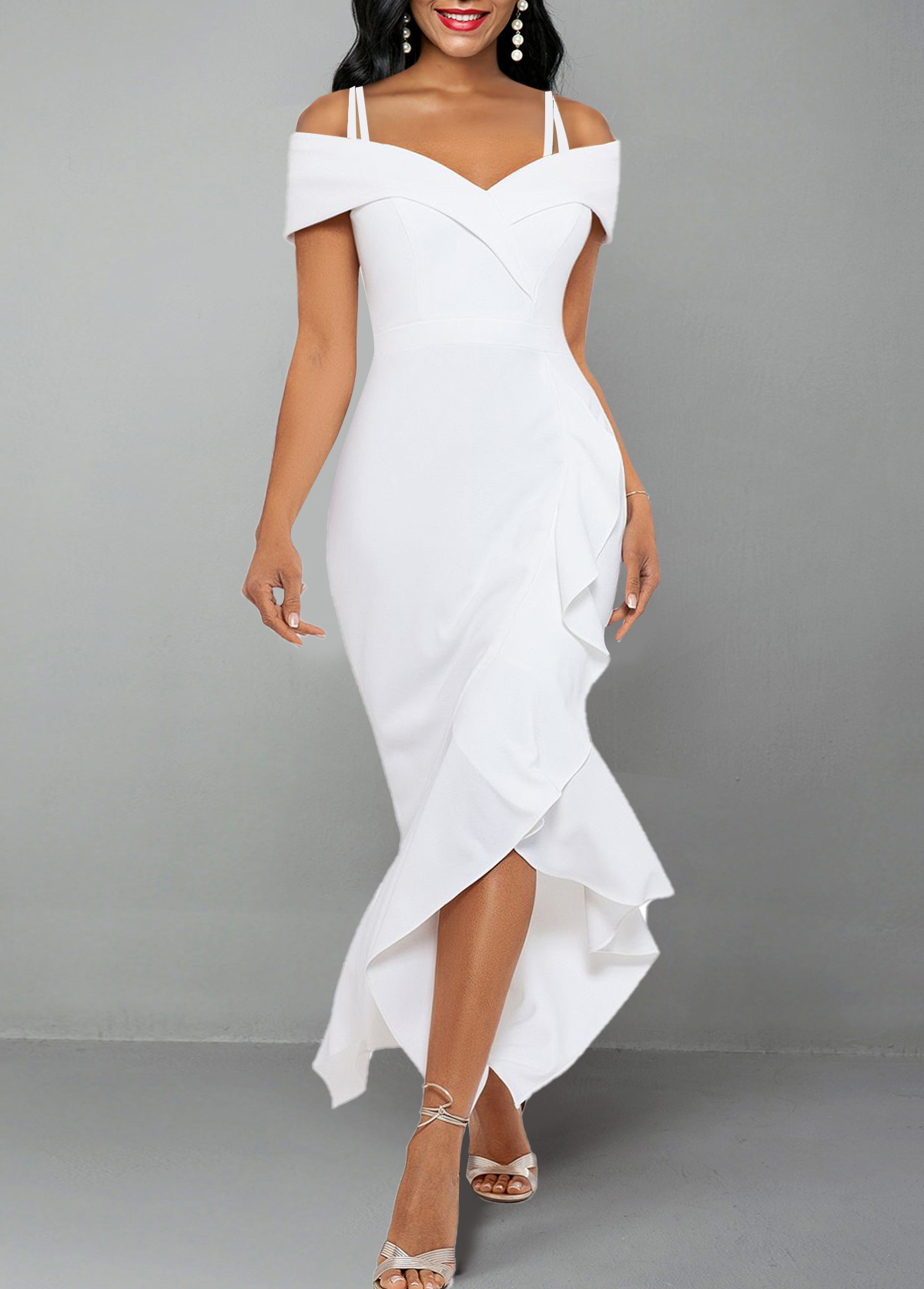 White Short Sleeve Strappy Cold Shoulder Dress