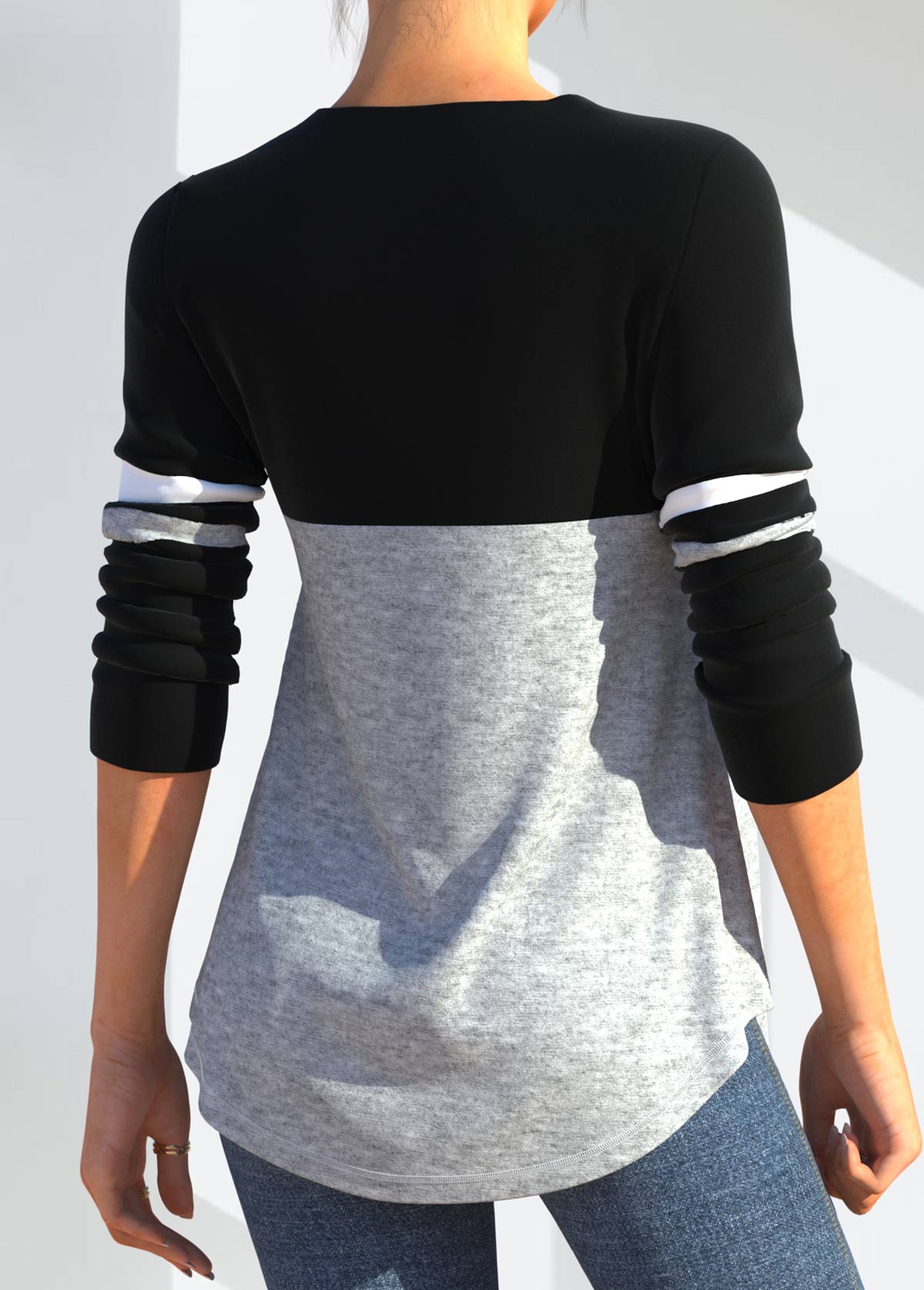 Long Sleeve Black Cutout Detail T Shirt