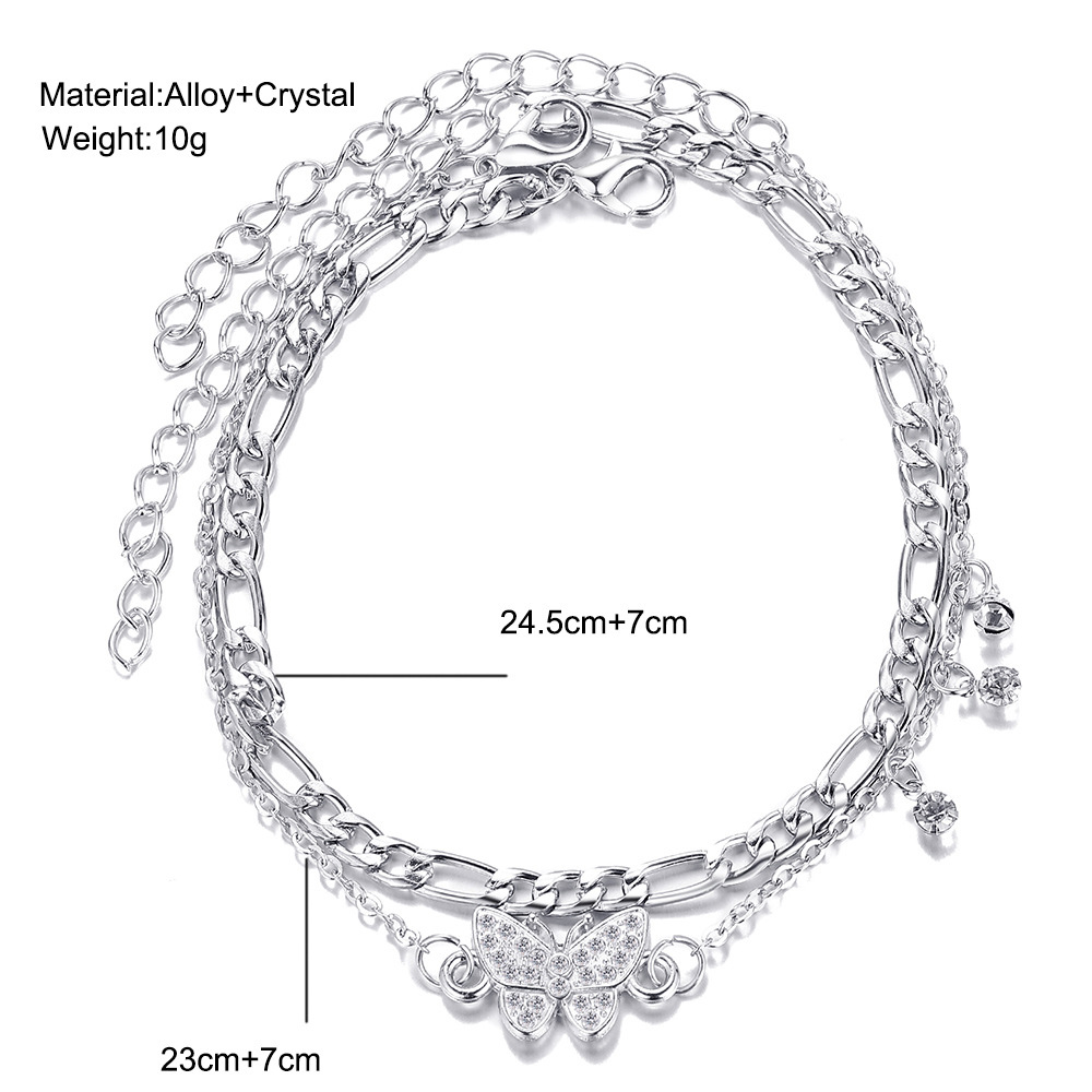 Silvery White Butterfly Rhinestone Anklet Set
