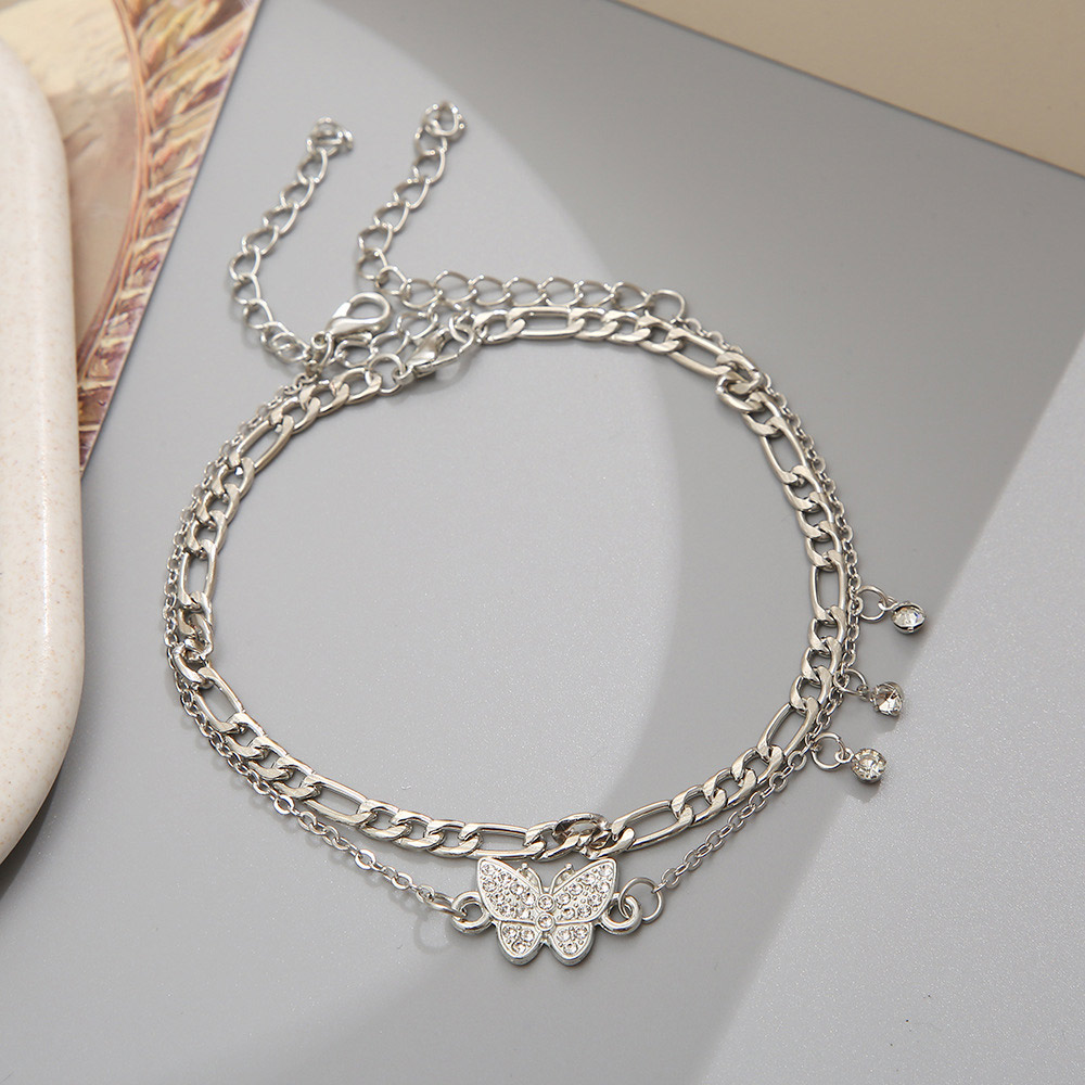 Silvery White Butterfly Rhinestone Anklet Set | picture 