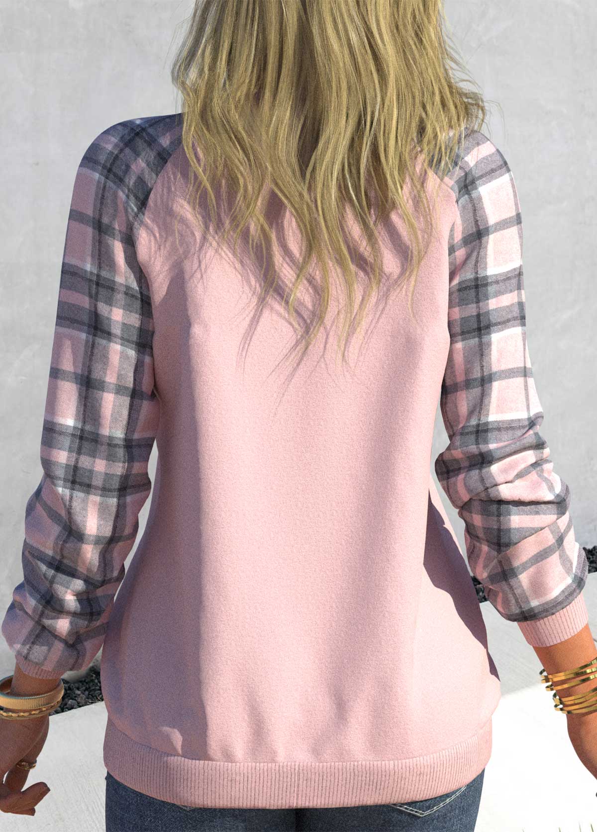 Dusty Pink Tartan Print Long Sleeve Sweatshirt