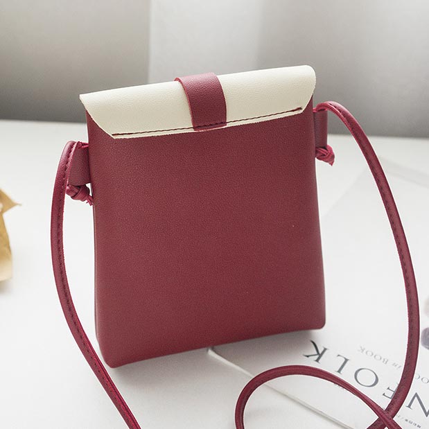 Wine Red Contrast Color Magnetic Shoulder Bag
