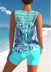 Tropical Print Cyan Lace Stitching Tankini Set | thumb picture 