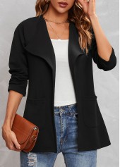 Black Pocket Long Sleeve Turndown Collar Coat