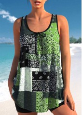 Bowknot Blackish Green Paisley Print Tankini Top-No Bottom | picture 1