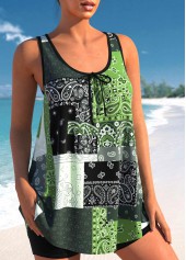 Bowknot Blackish Green Paisley Print Tankini Top-No Bottom | picture 3