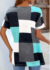 Cyan Contrast V Neck Short Sleeve T Shirt