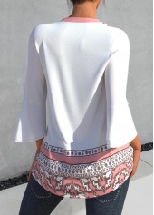 Tribal Print White Split Neck 3/4 Sleeve Blouse | thumb picture 