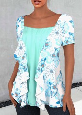 Floral Print Flounce Mint Green T Shirt | thumb picture 