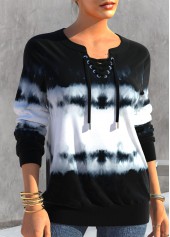 Split Neck Tie Dye Print Black Sweatshirt | thumb picture 