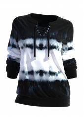 Split Neck Tie Dye Print Black Sweatshirt | thumb picture 