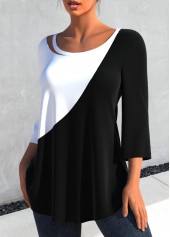 Contrast Black 3/4 Sleeve Round Neck T Shirt | thumb picture 