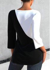 Contrast Black 3/4 Sleeve Round Neck T Shirt | thumb picture 