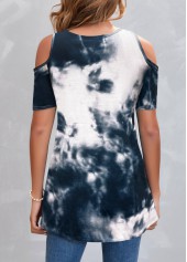 Tie Dye Print Cold Shoulder Navy T Shirt | thumb picture 