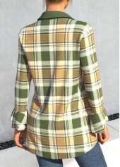 Plaid Turndown Collar Green Long Sleeve Blouse | thumb picture 