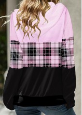 Light Purple Tartan Print Long Sleeve Hoodie