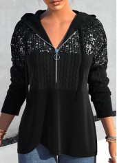Black Sequin Long Sleeve Asymmetric Hem Hoodie