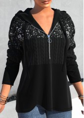 Black Sequin Long Sleeve Asymmetric Hem Hoodie | thumb picture 