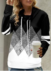Black Geometric Print Long Sleeve Cowl Neck Sweatshirt | thumb picture 