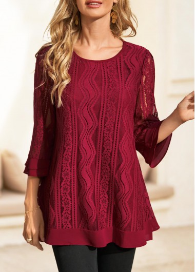  Modlily-Women's Clothing > Tops > Blouses&Shirts-COLOR-Wine Red