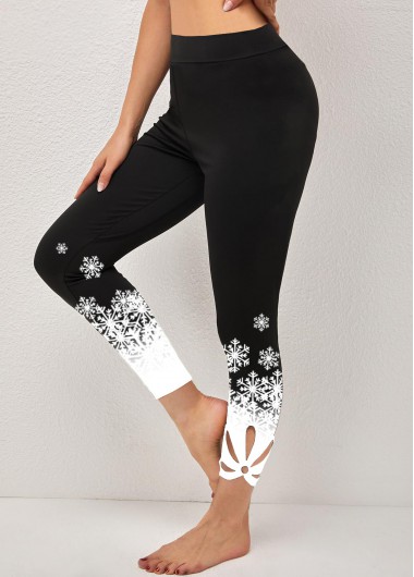 Modlily Black Snowflake Print High Waisted Leggings - XXL