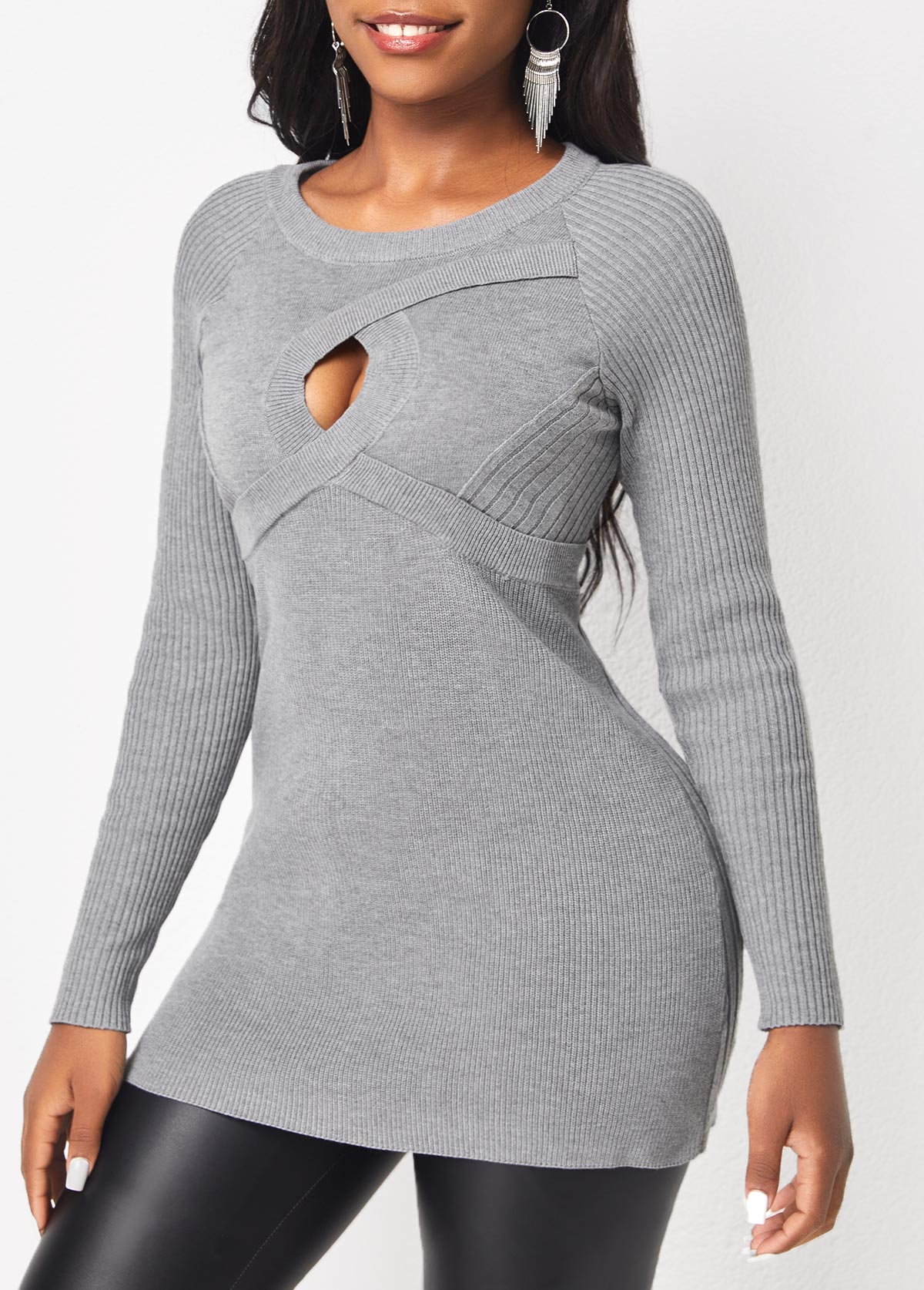 Light Grey Marl Cable Long Sleeve Sweater