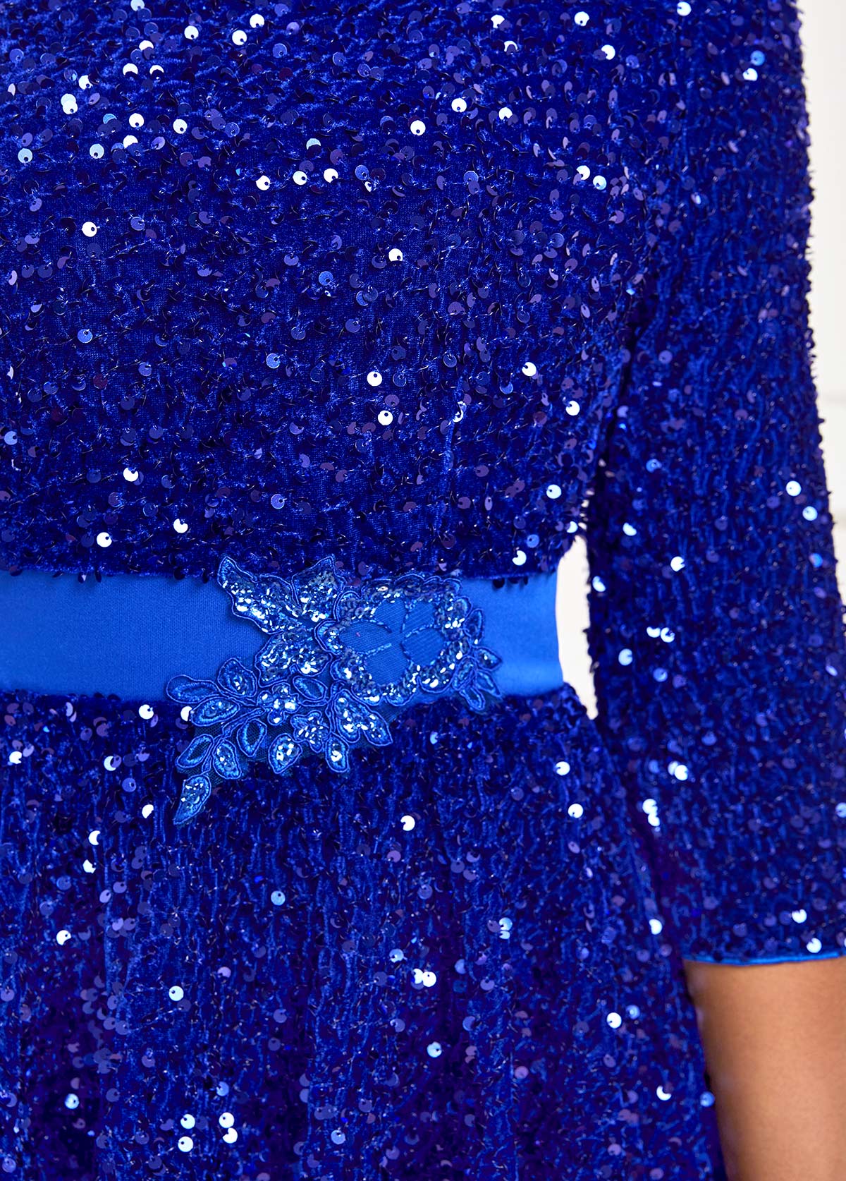 Sapphire Blue Sequin 3/4 Sleeve Bodycon Dress