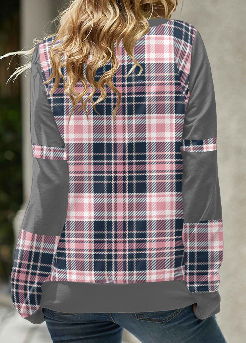 Pink Tartan Print Long Sleeve Cowl Neck Sweatshirt