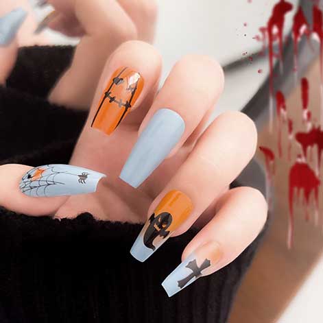 Dusty Blue Halloween Ghost Spider Print Nail Wraps