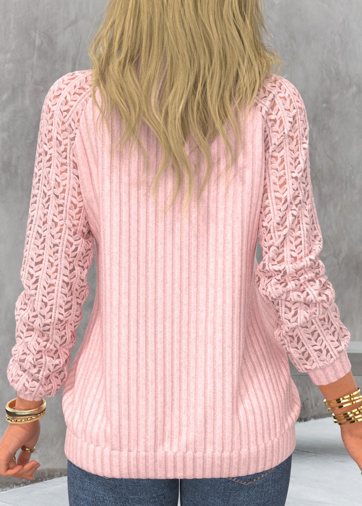 Light Pink Long Sleeve V Neck Sweatshirt